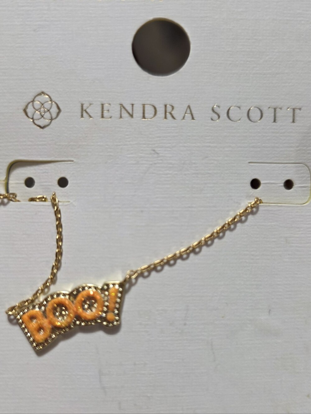 NWT Kendra Scott Gold-tone 'Boo!' Necklace with Orange Halloween Pumpkin Spice